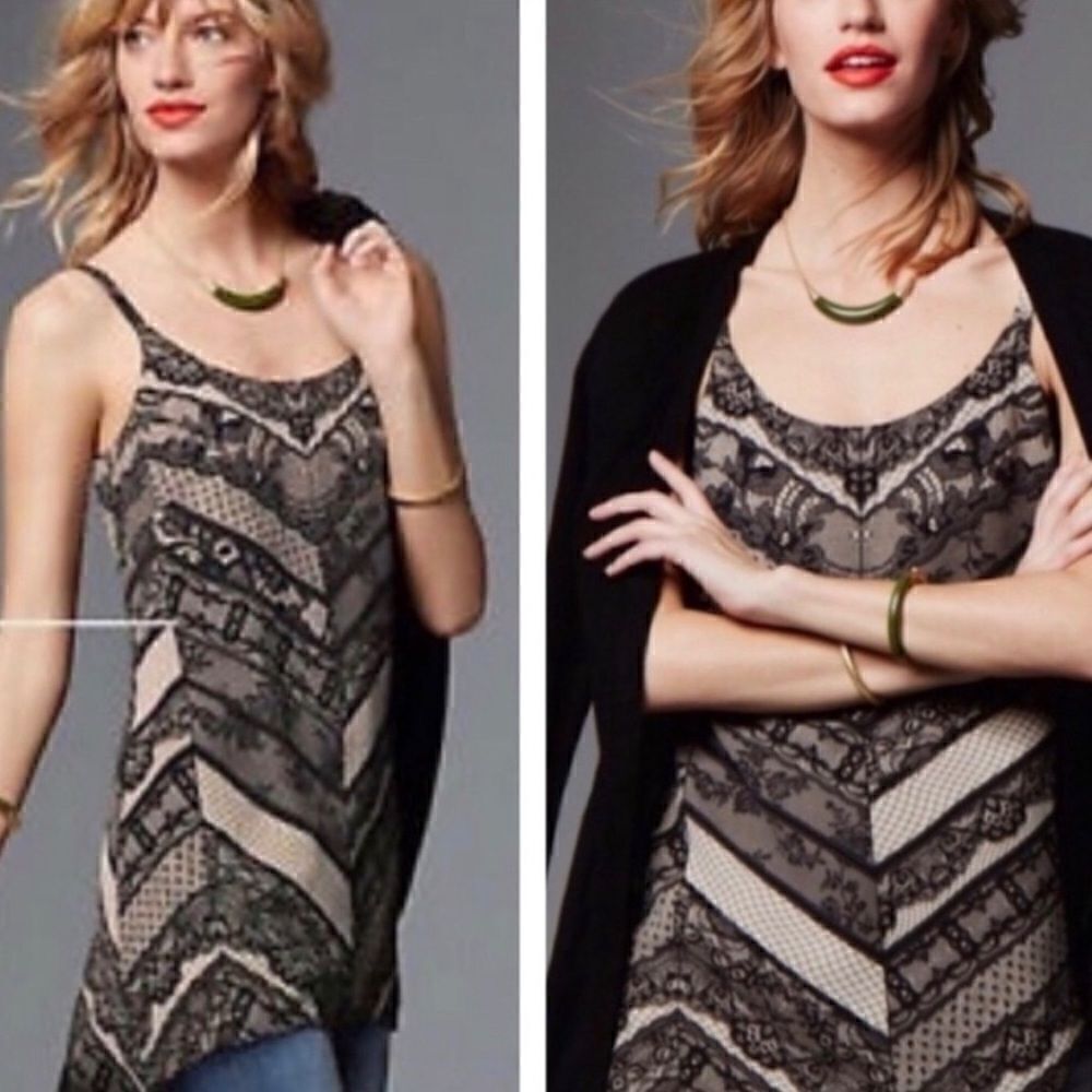 CAbi Monaco Lace Block Printed Tunic Cami Dress S